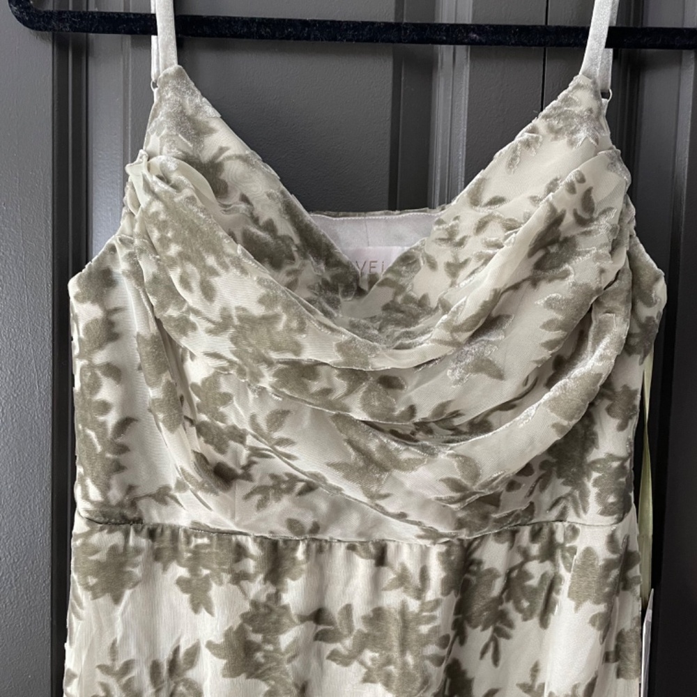 Revelry Skye Floral Burnout Velvet Bridesmaid Dress in Silver Sage - Picture 2 of 5